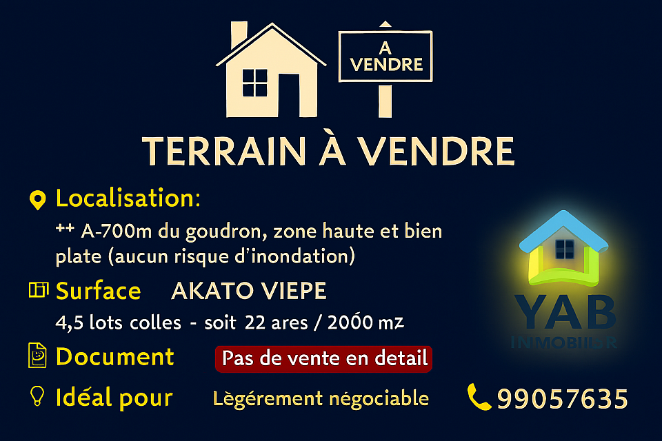 Terrain à vendre à akato, 4 lot et demi 67.000.000 fcfa légèrement à débattre