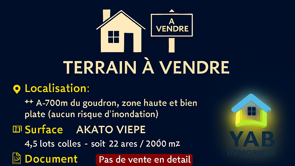 Yabimo : terrain à vendre à akato 4 lot et demi